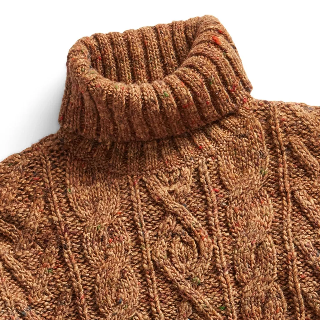 RRL by Ralph Lauren Cable Turtleneck Pullover Knit Tan Donegal Multi