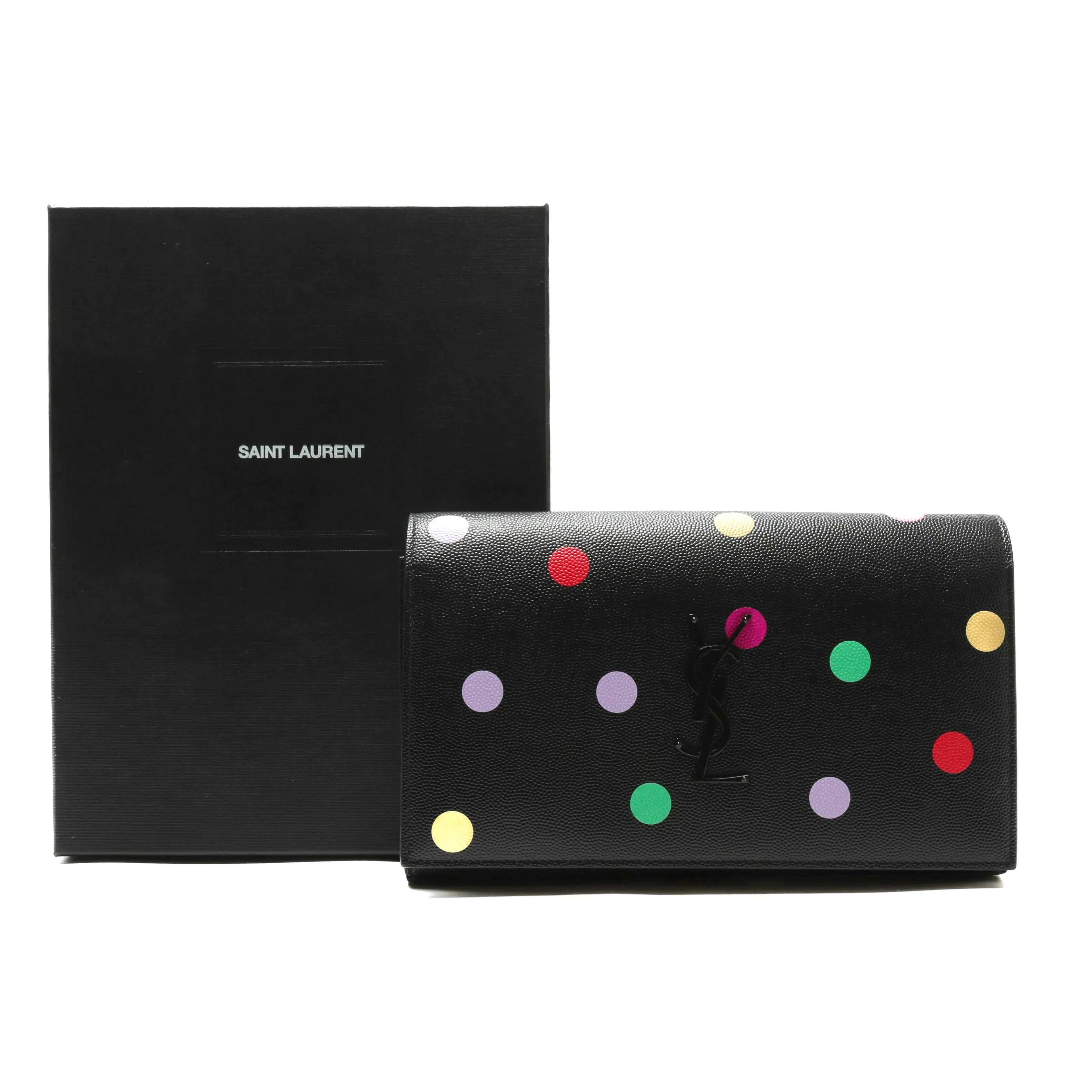 SAINT LAURENT Kate Small Monogram Polka-Dot Confetti Wallet On Chain Bag - Black