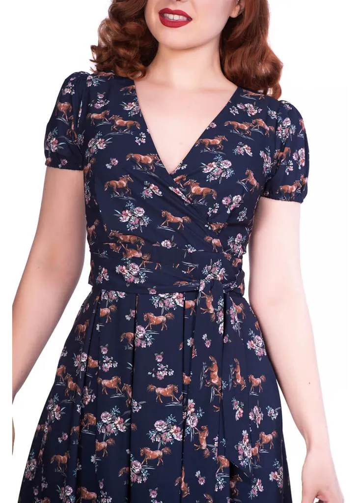 Sheen Wild Horses 40's Dress Navy