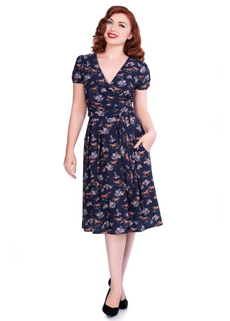 Sheen Wild Horses 40's Dress Navy