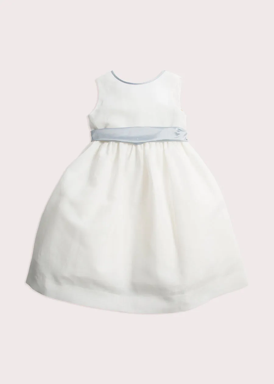 Sleeveless Ivory Flower Girl Dress with Blue Silk Sash (12mths-10yrs)