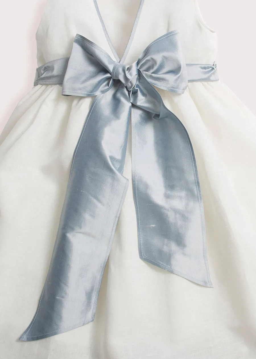 Sleeveless Ivory Flower Girl Dress with Blue Silk Sash (12mths-10yrs)