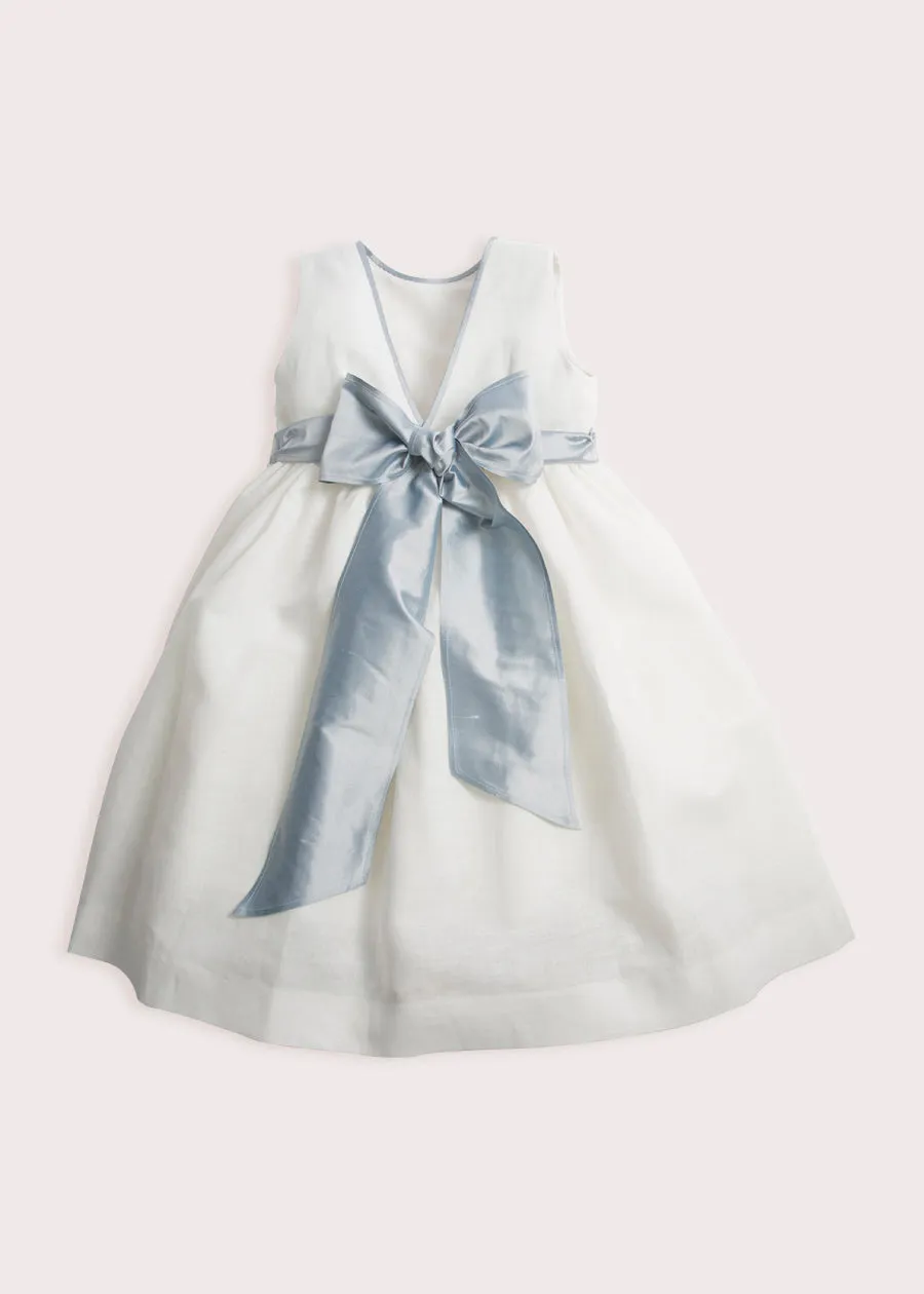 Sleeveless Ivory Flower Girl Dress with Blue Silk Sash (12mths-10yrs)