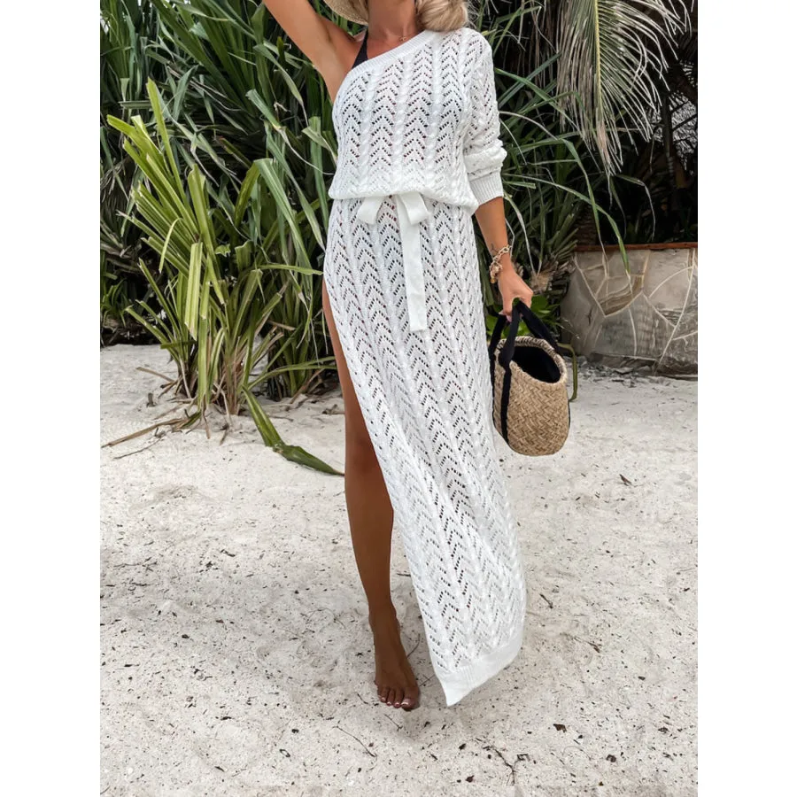 Slit Openwork Single Shoulder Knit Dress