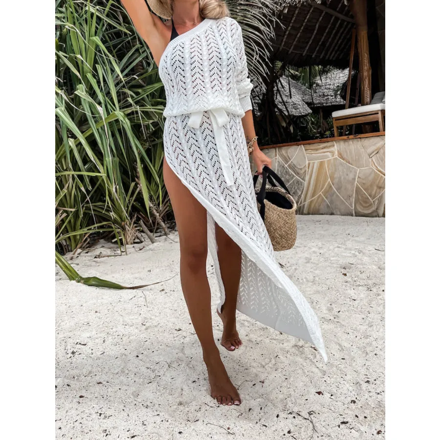 Slit Openwork Single Shoulder Knit Dress