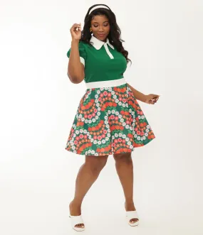 Smak Parlour Plus Size Green Daisy Chain Print Fit & Flare Dress