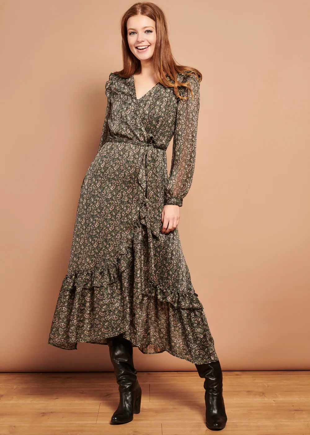 Smashed Lemon Esmeralda 70's Maxi Dress Black Pink