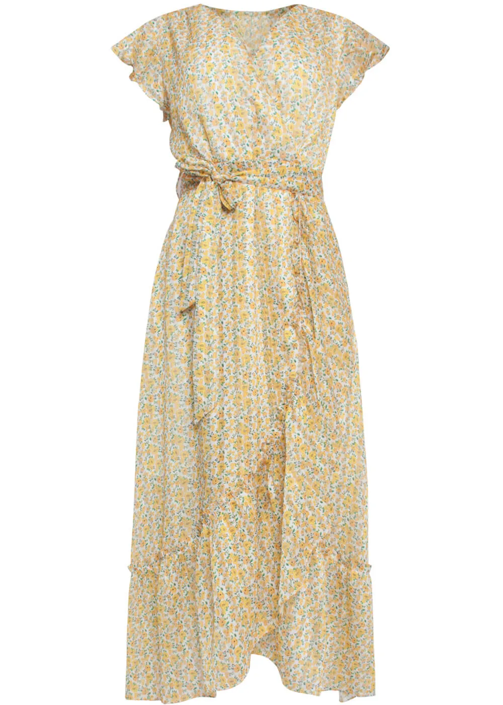 Smashed Lemon Flower Field 70's Maxi Dress Yellow