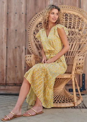 Smashed Lemon Flower Field 70's Maxi Dress Yellow