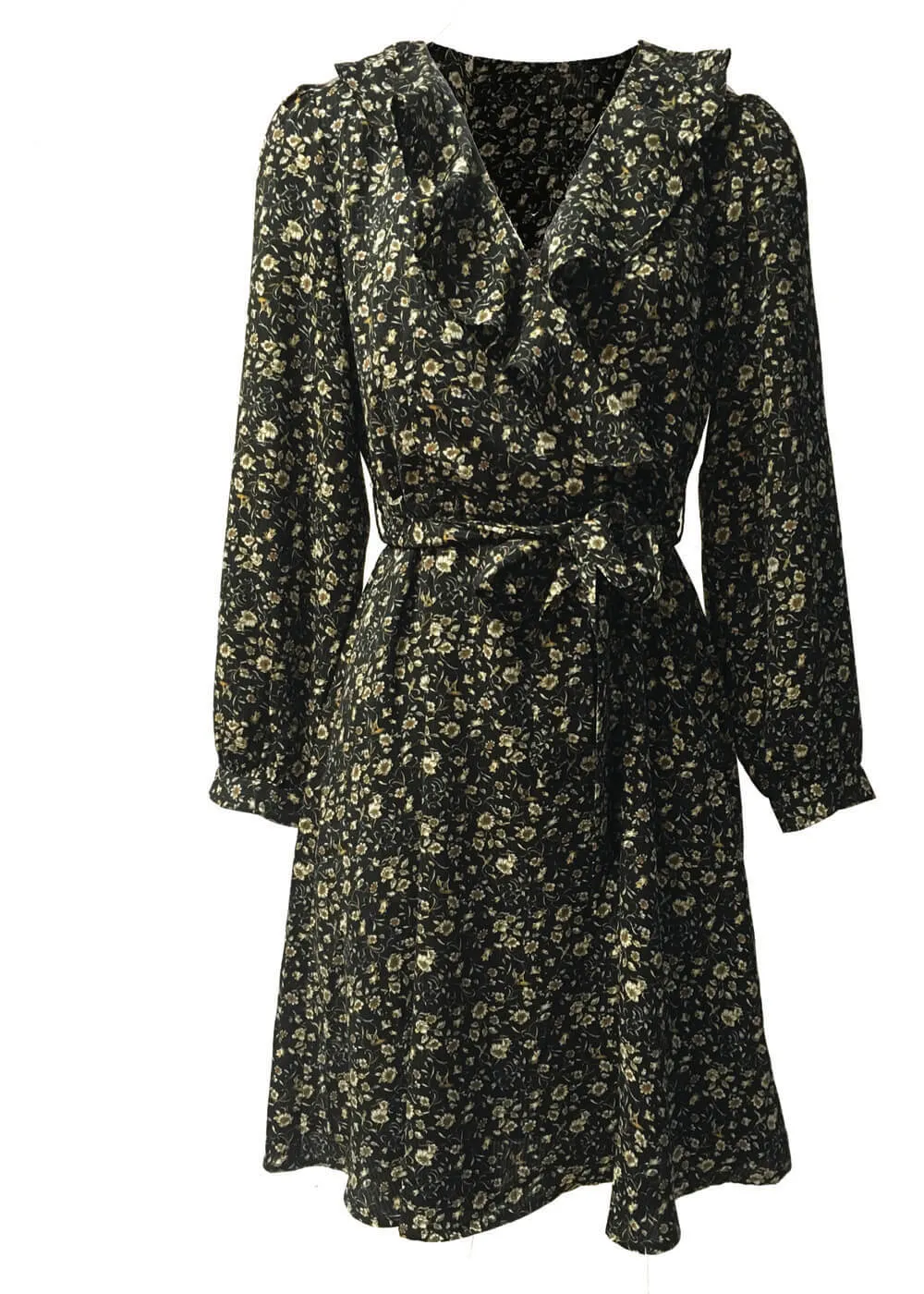 Smashed Lemon Opium Floral 70's Dress Black