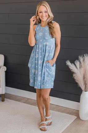 Sought After Floral Knit Dress- Blue