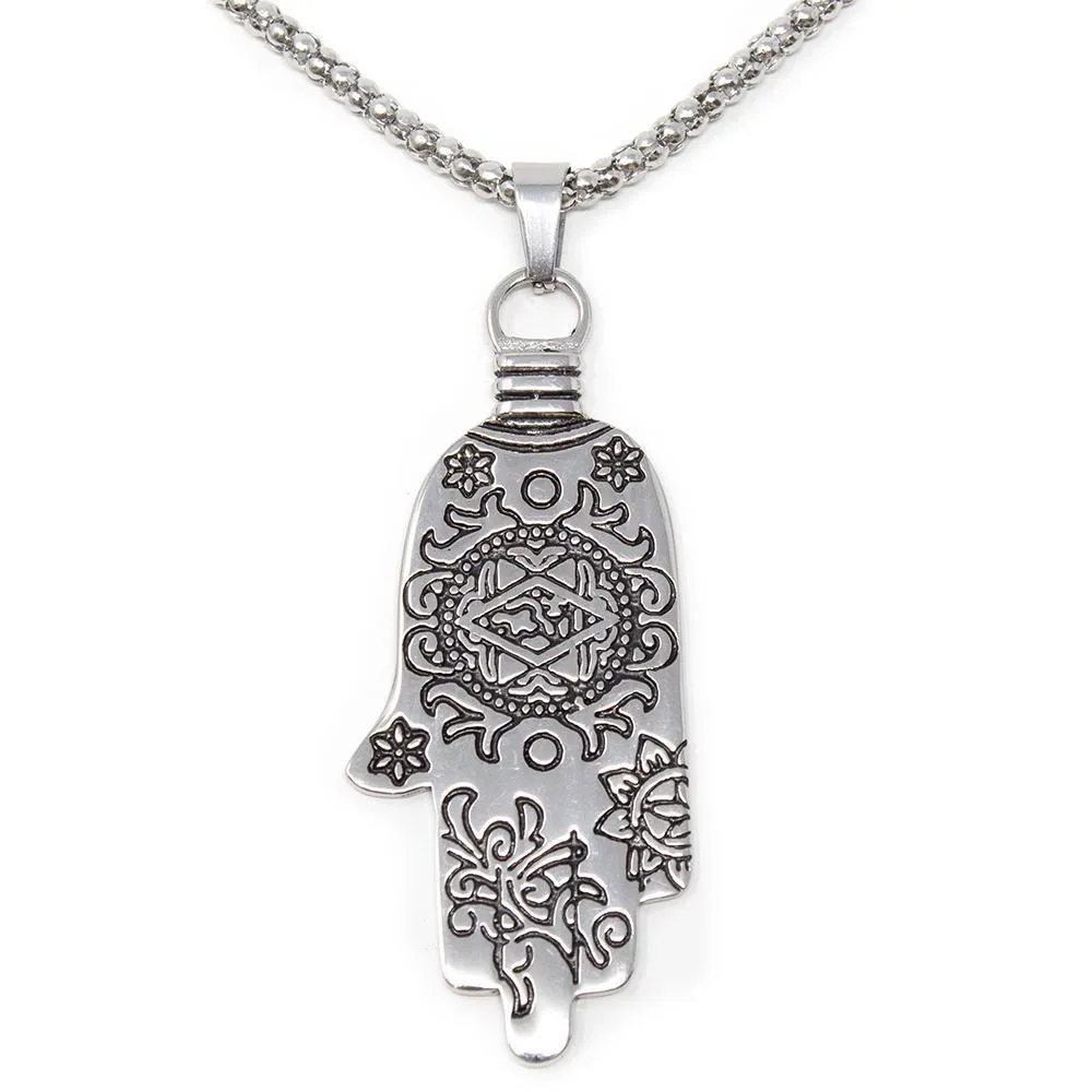 Stainless Steel Long Hamsa Hand Necklace