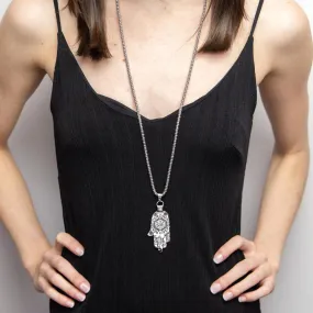 Stainless Steel Long Hamsa Hand Necklace