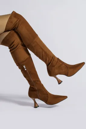 Suede Pointed Toe Patchwork Stretchy Over the Knee Boots