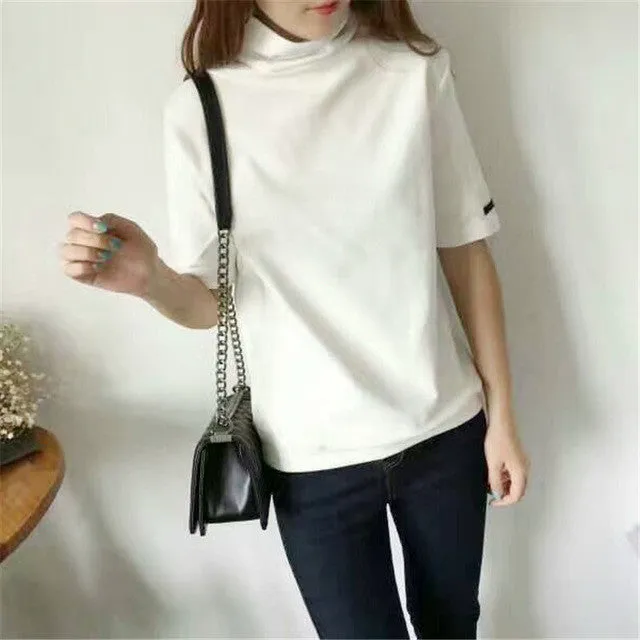 Summer Women T shirts Clothes Woman Short Sleeve t shirt Female Plus Size Turtleneck Top 72242 GS