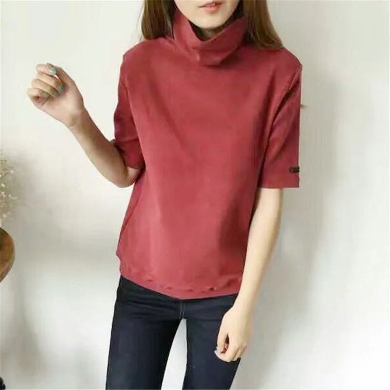 Summer Women T shirts Clothes Woman Short Sleeve t shirt Female Plus Size Turtleneck Top 72242 GS