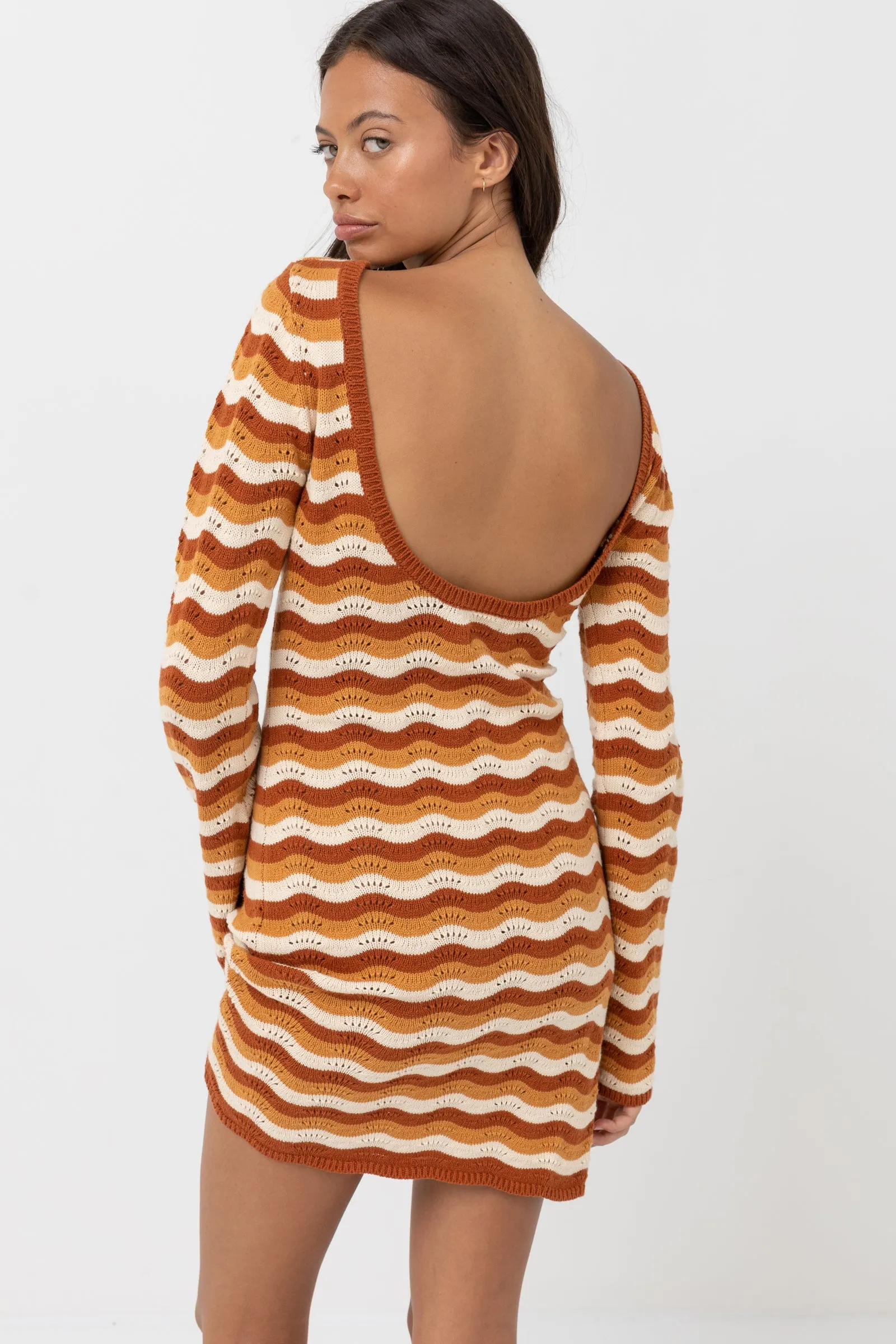 Sunshine Long Sleeve Knit Mini Dress Orange