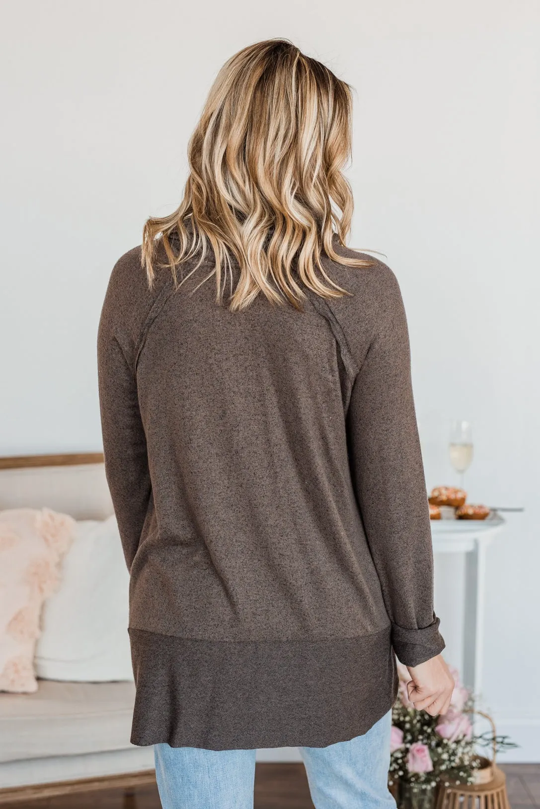 Sweet Delights Cowl Neck Tunic Top- Mocha