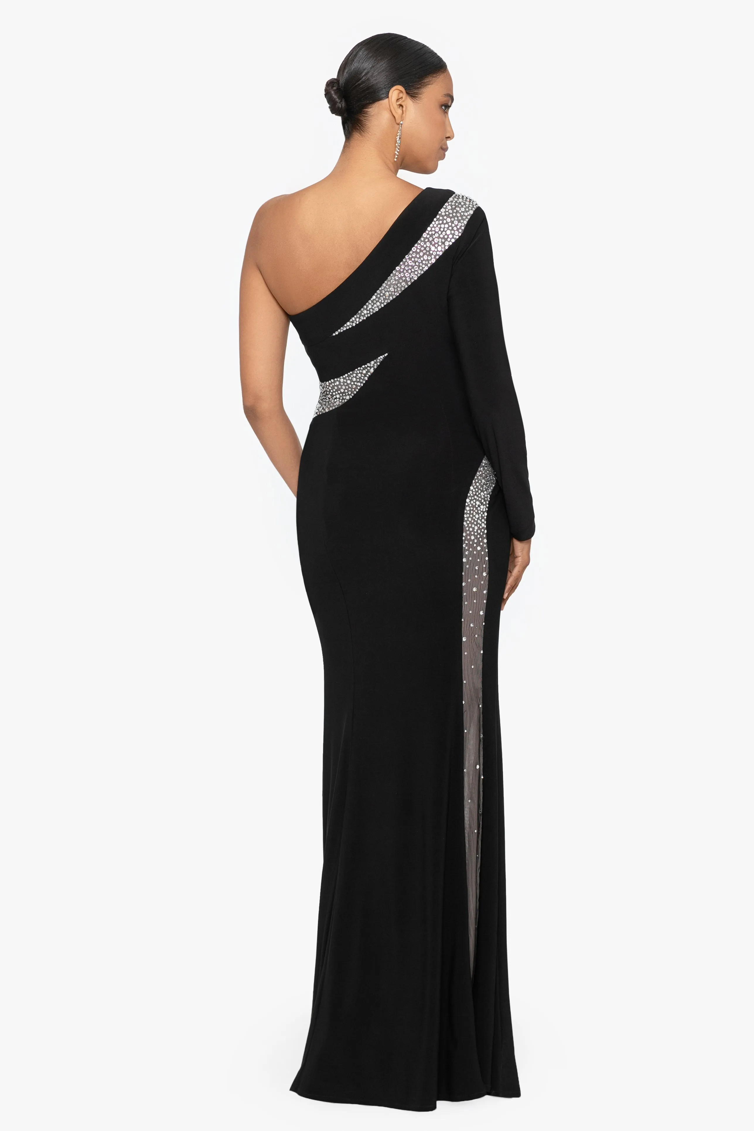 Tal Long One Shoulder Beaded Cut Out Dress