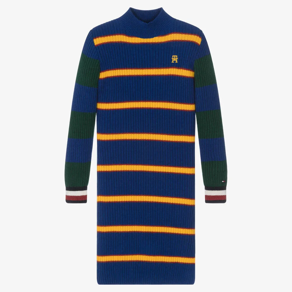 Teen Girls Blue Multi-Stripe Knit Dress