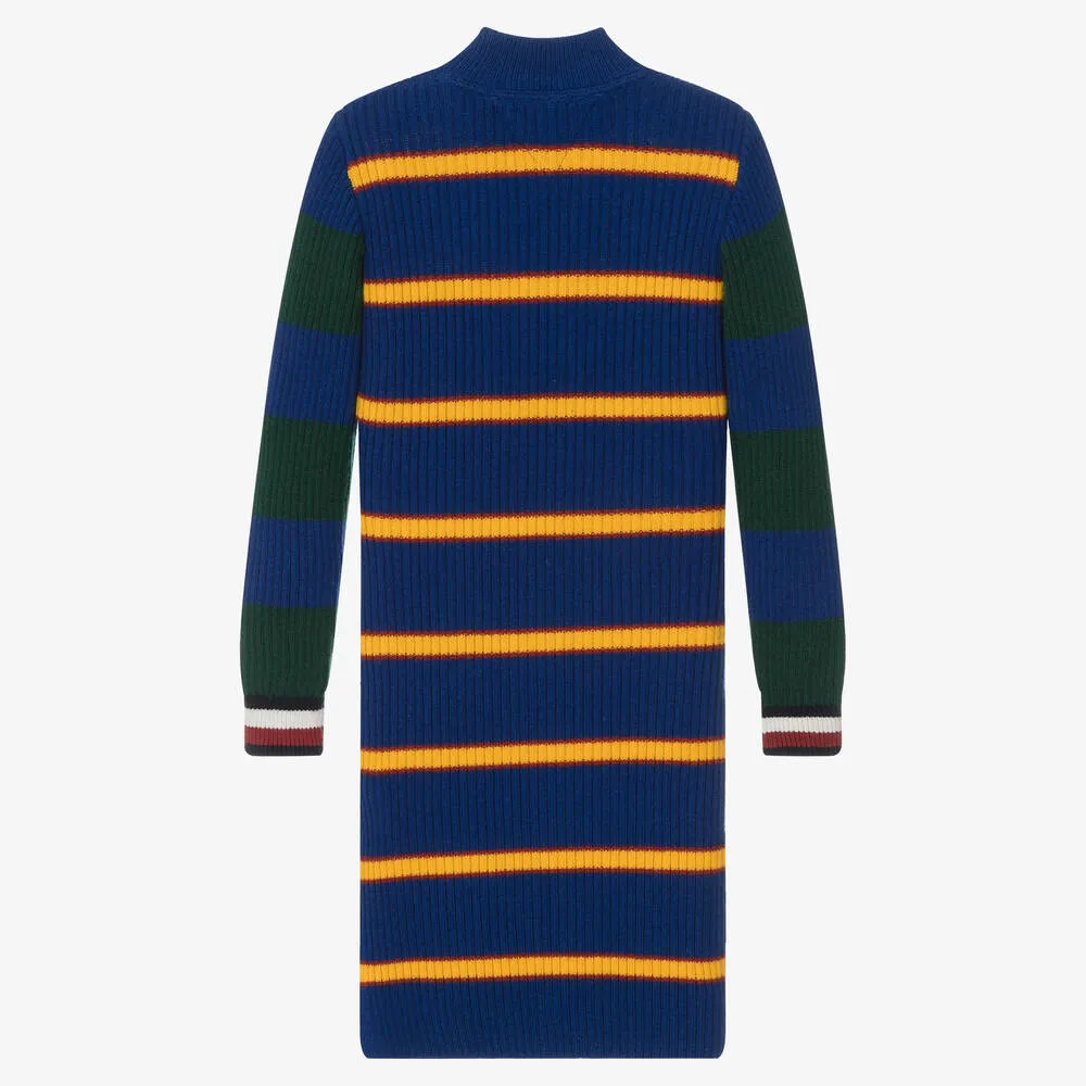 Teen Girls Blue Multi-Stripe Knit Dress