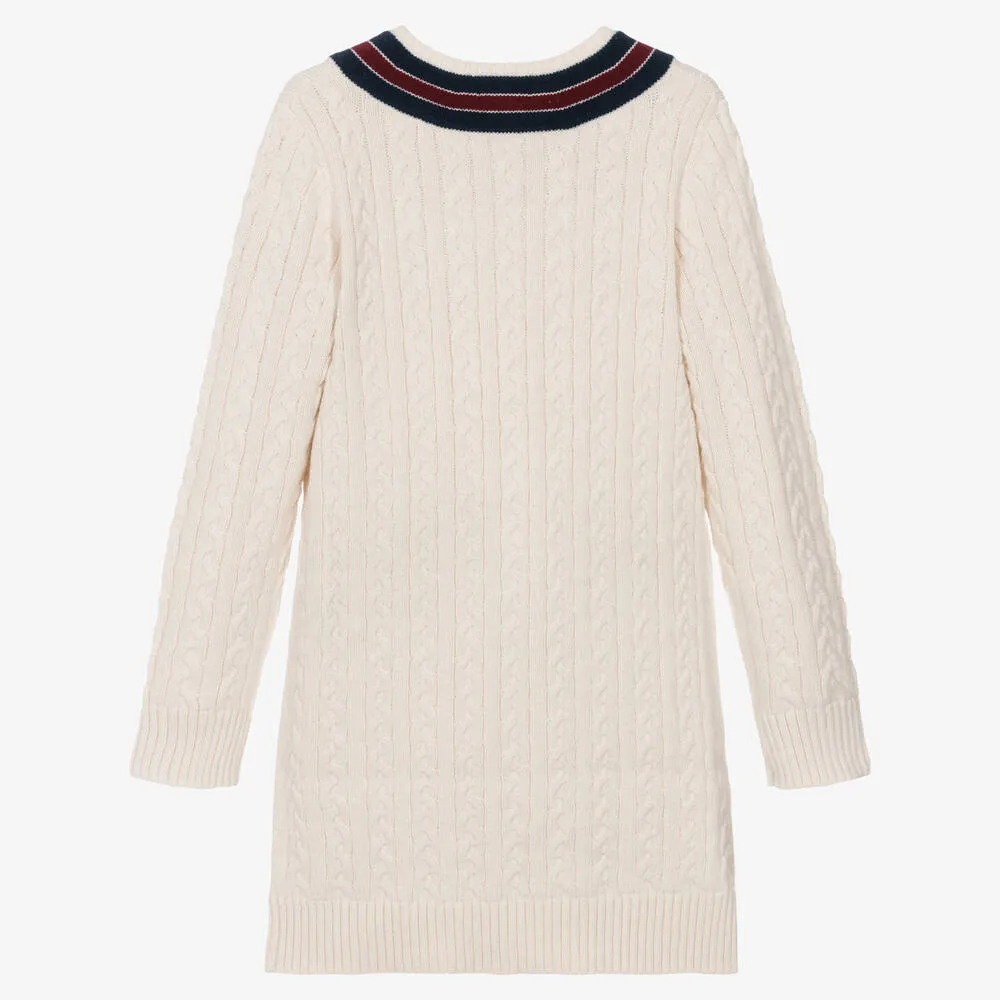 Teen Girls Ivory Cotton Cable-Knit Dress