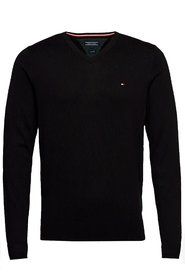 Tommy Hilfiger Cotton Silk V Neck Knit Black