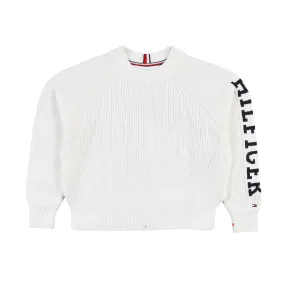 Tommy Hilfiger Tommy White Pullover With Blue Logo For Girls And Teens