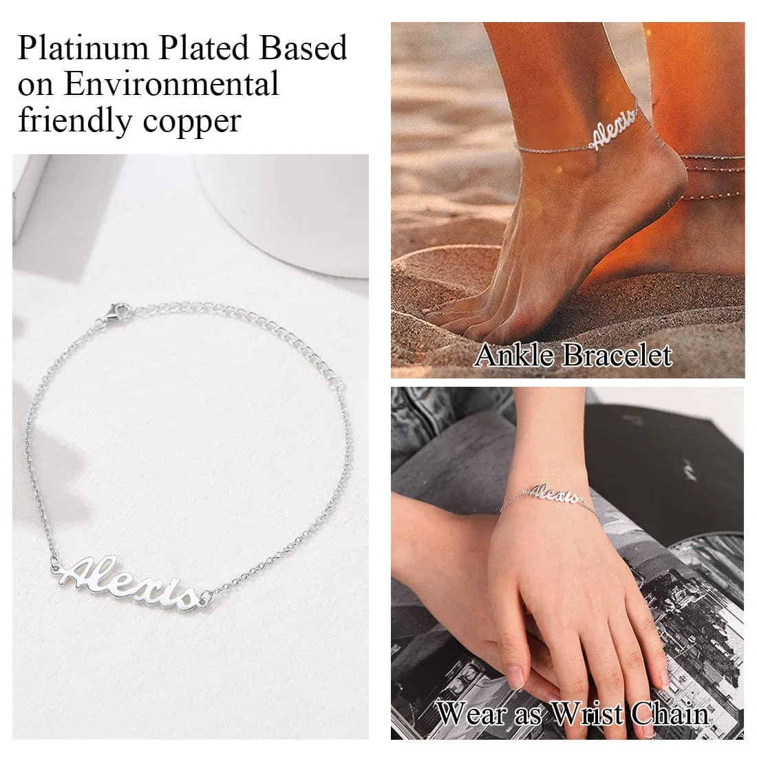 U7 Custom Name Anklet for Women Summer Gold Initial Ankle Bracelet