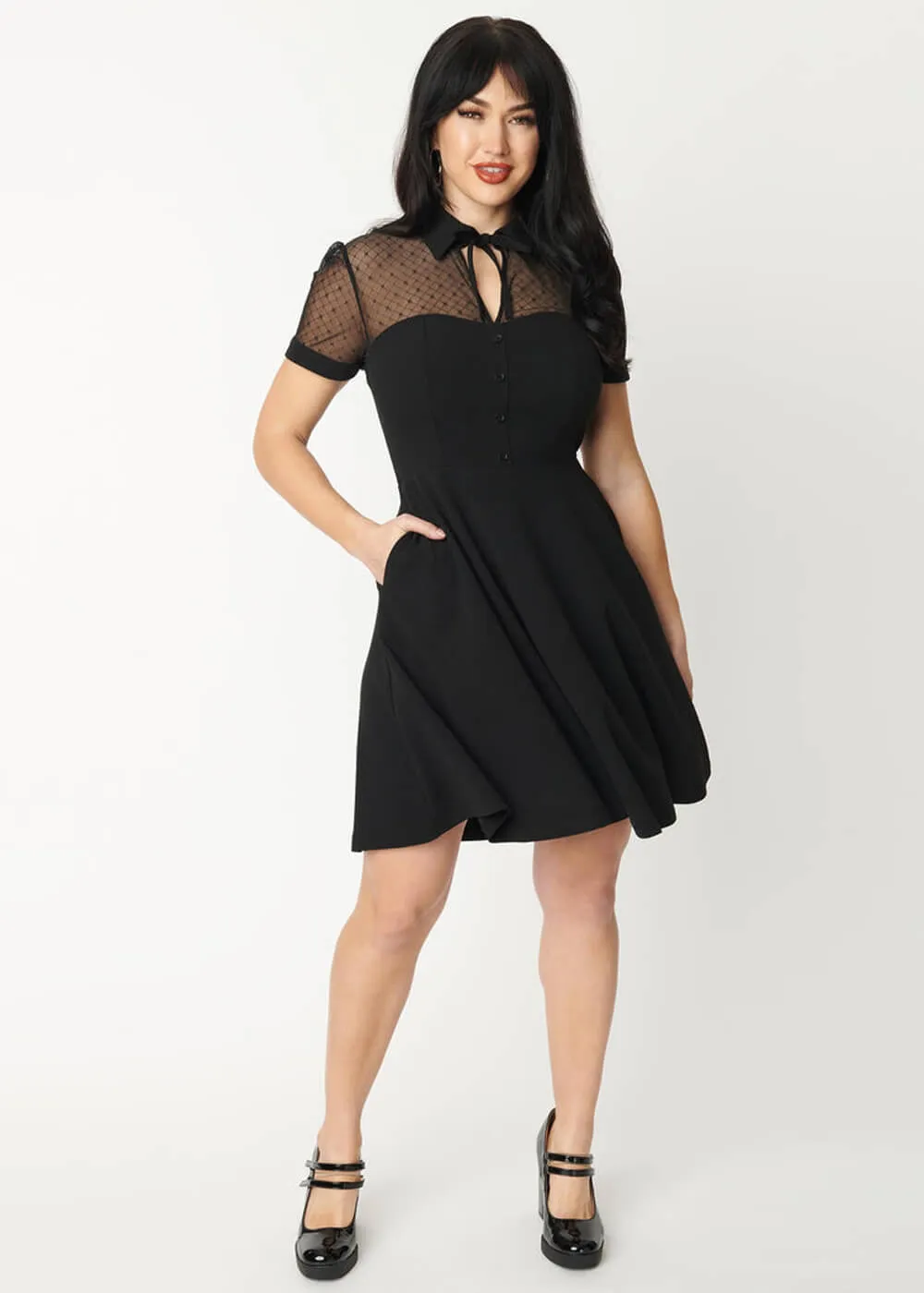 Unique Vintage Mesh 60's Mini Dress Black