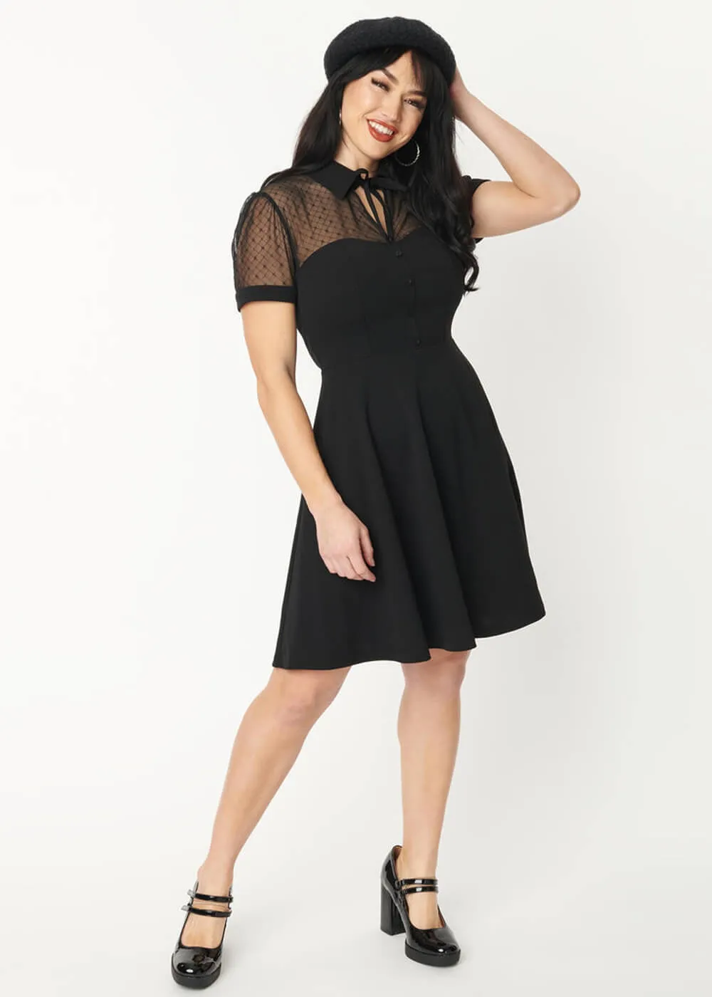 Unique Vintage Mesh 60's Mini Dress Black