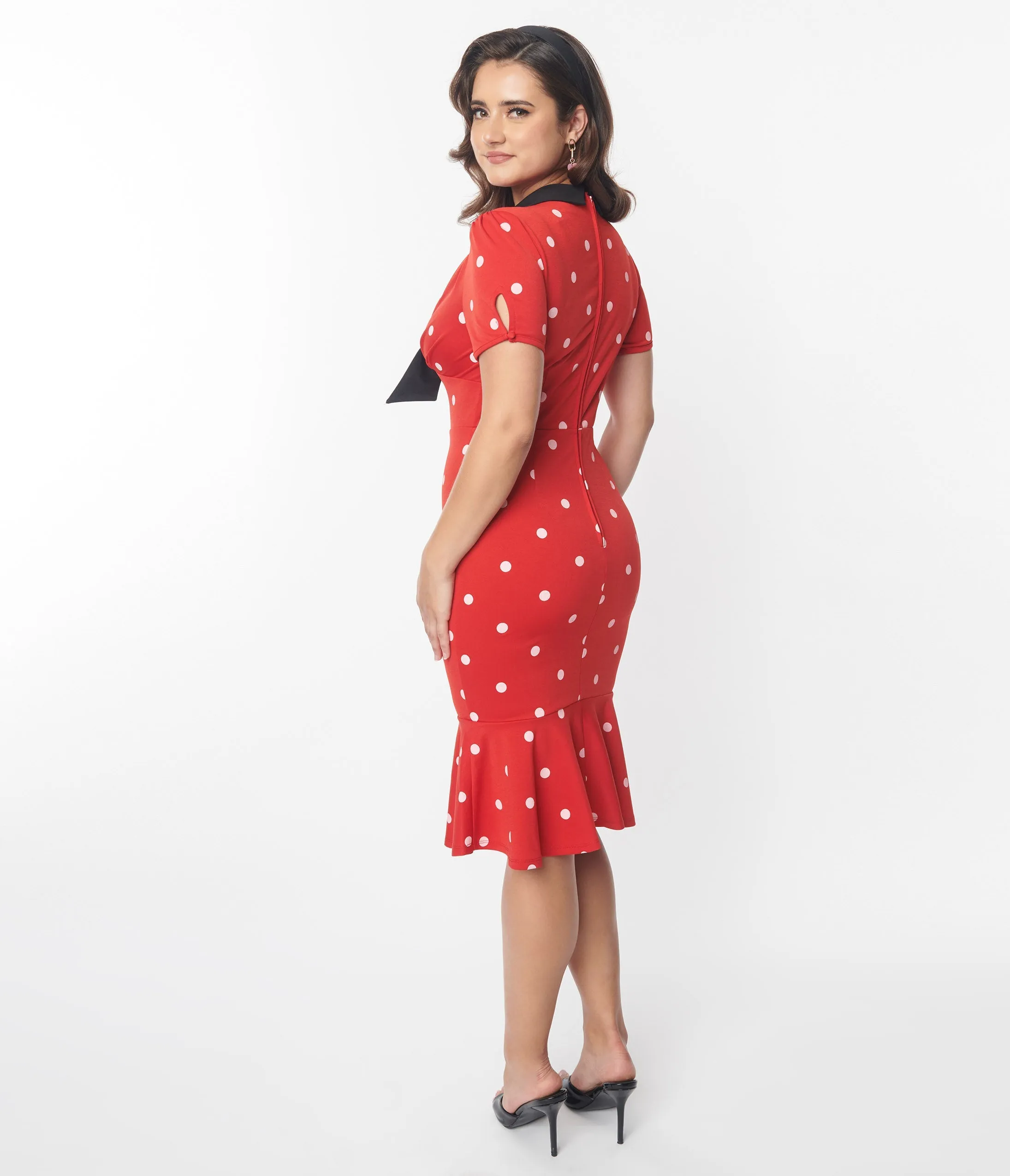 Unique Vintage Red & White Polka Dot Neck Tie Wiggle Dress