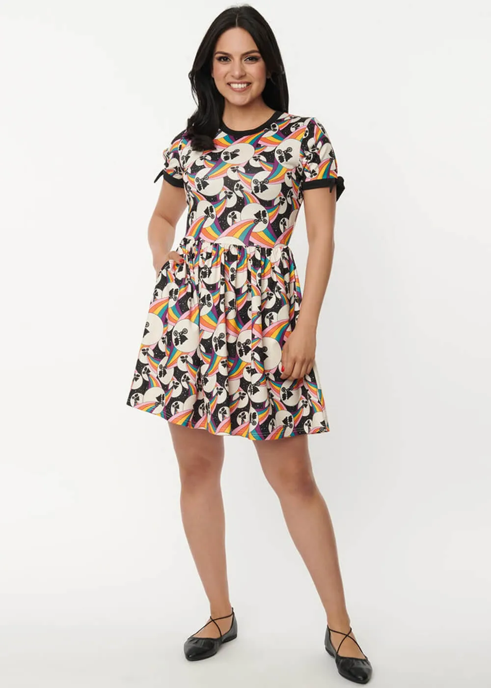 Unique Vintage x ET Tessa Rainbow Flare Dress Multi