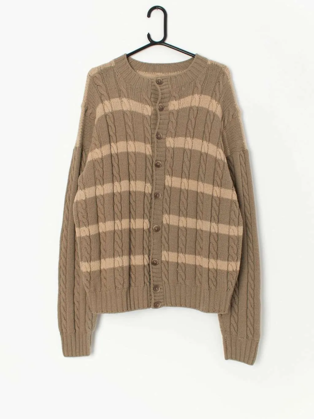 Vintage cable knit brown striped cardigan – Medium / Large