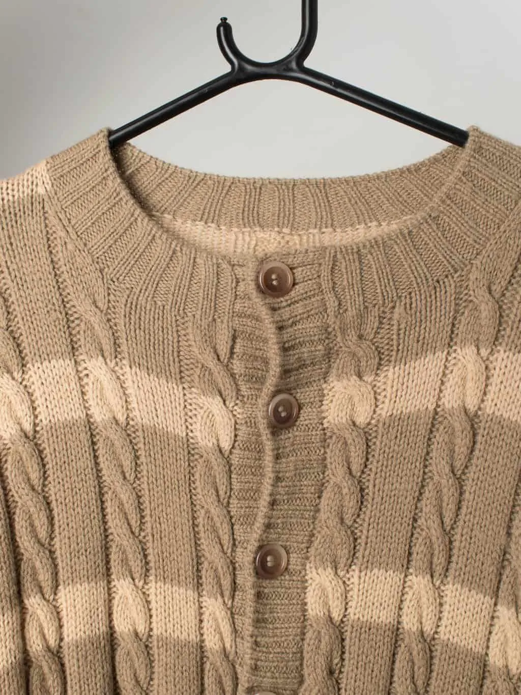 Vintage cable knit brown striped cardigan – Medium / Large