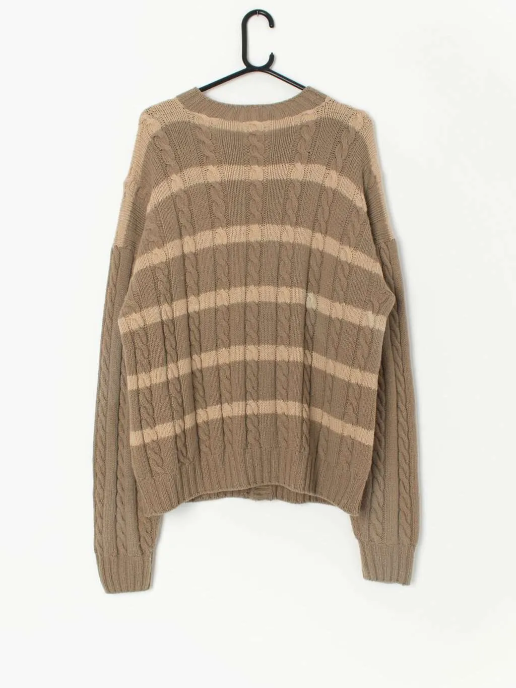 Vintage cable knit brown striped cardigan – Medium / Large