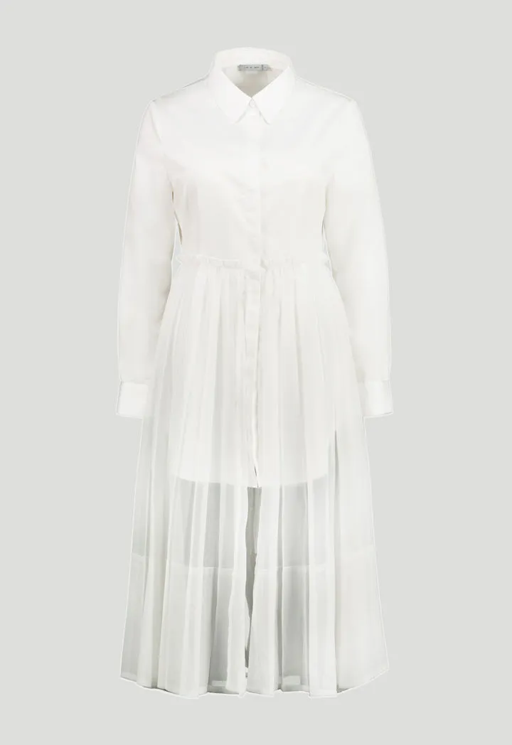 White Long Pleated Overlay Shirt