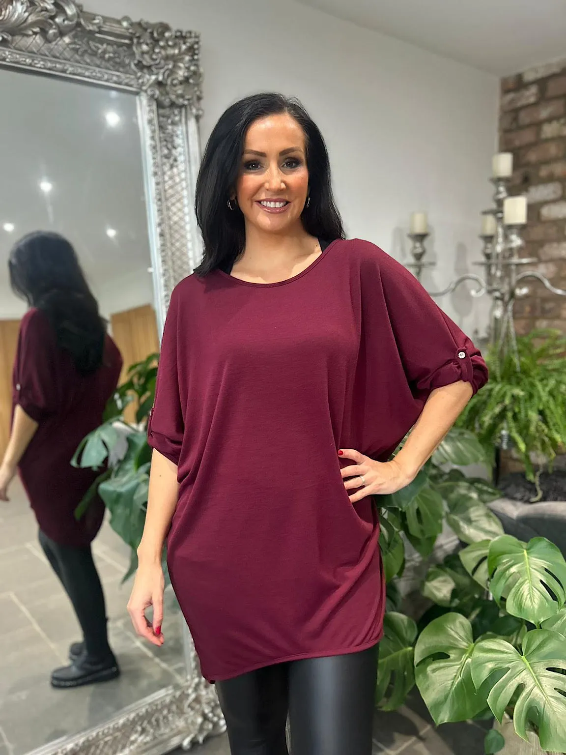 Wine Batwing Layered Tunic Gabby