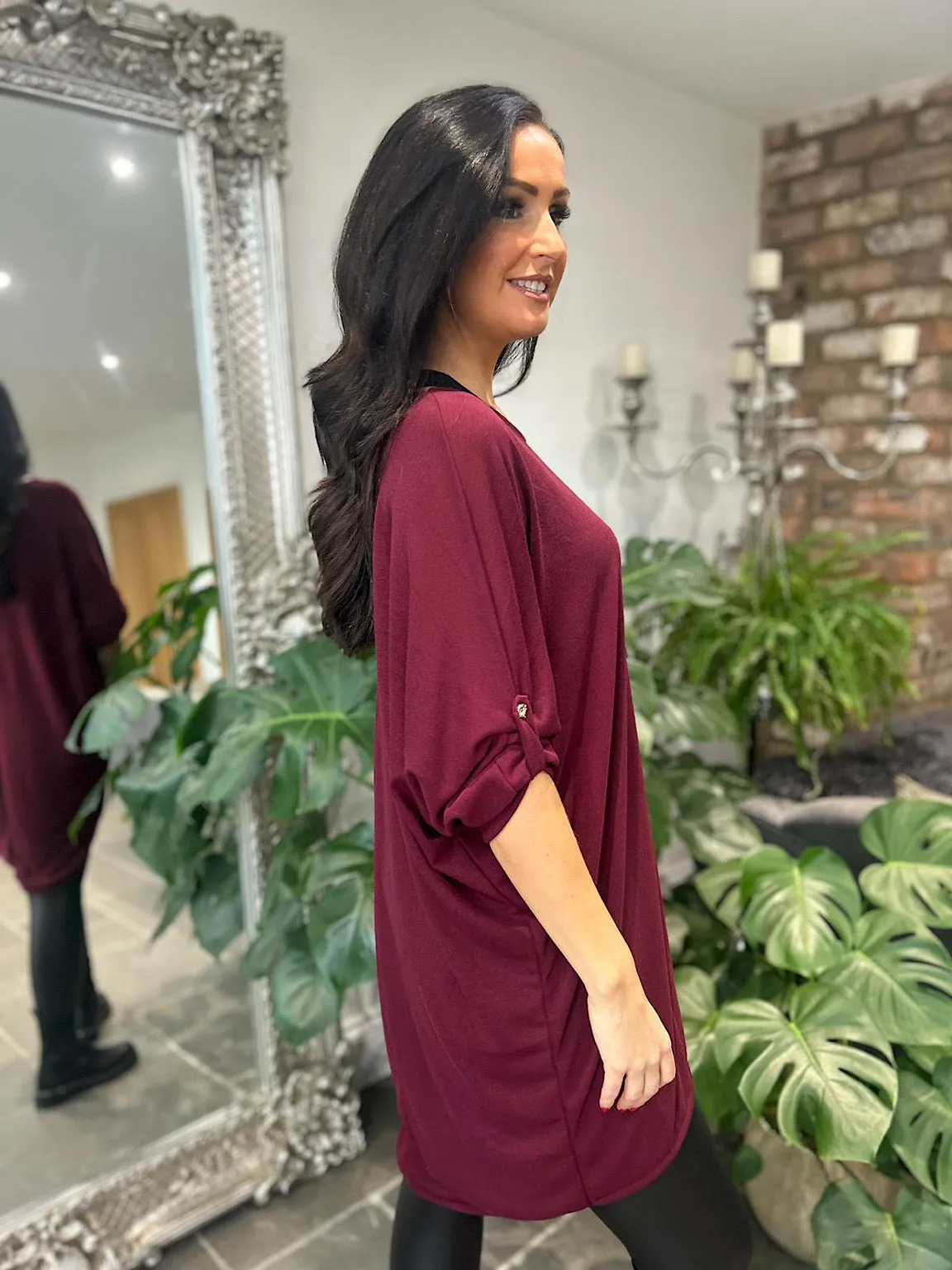 Wine Batwing Layered Tunic Gabby