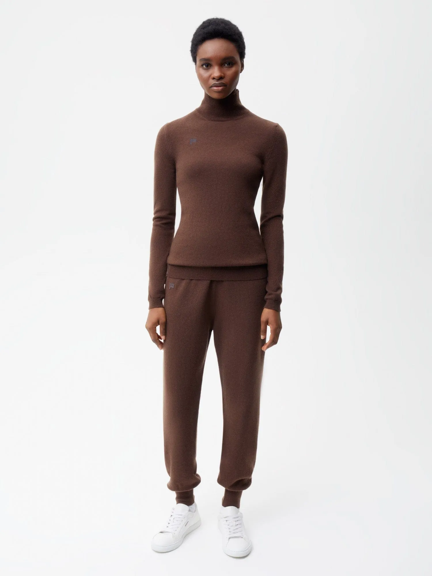 Women's Recycled Cashmere Fitted Turtleneck Top—chestnut brown