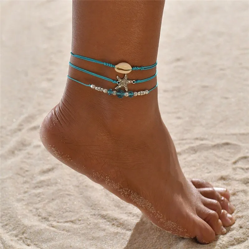 Women's Vintage Flower Bohemian Beach Beads Foot Ankle Bracelet