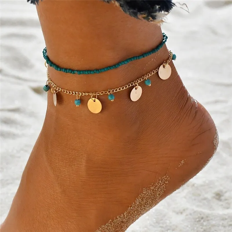 Women's Vintage Flower Bohemian Beach Beads Foot Ankle Bracelet