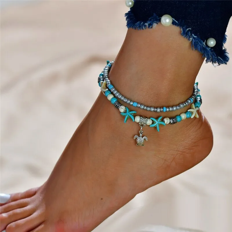 Women's Vintage Flower Bohemian Beach Beads Foot Ankle Bracelet