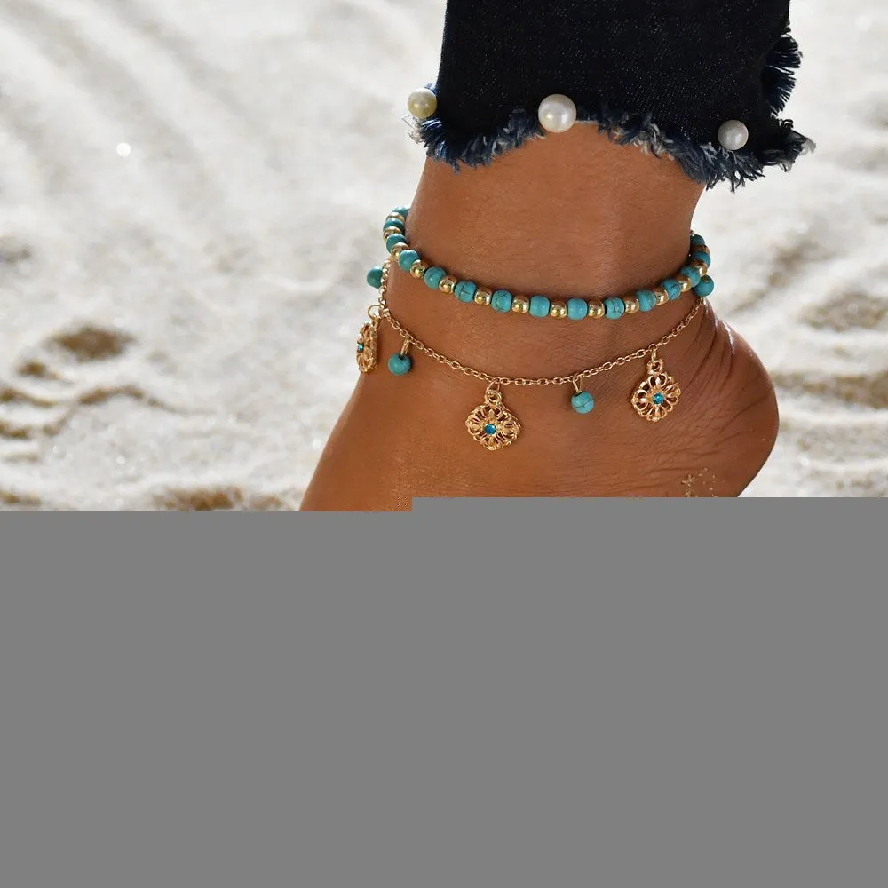 Women's Vintage Flower Bohemian Beach Beads Foot Ankle Bracelet