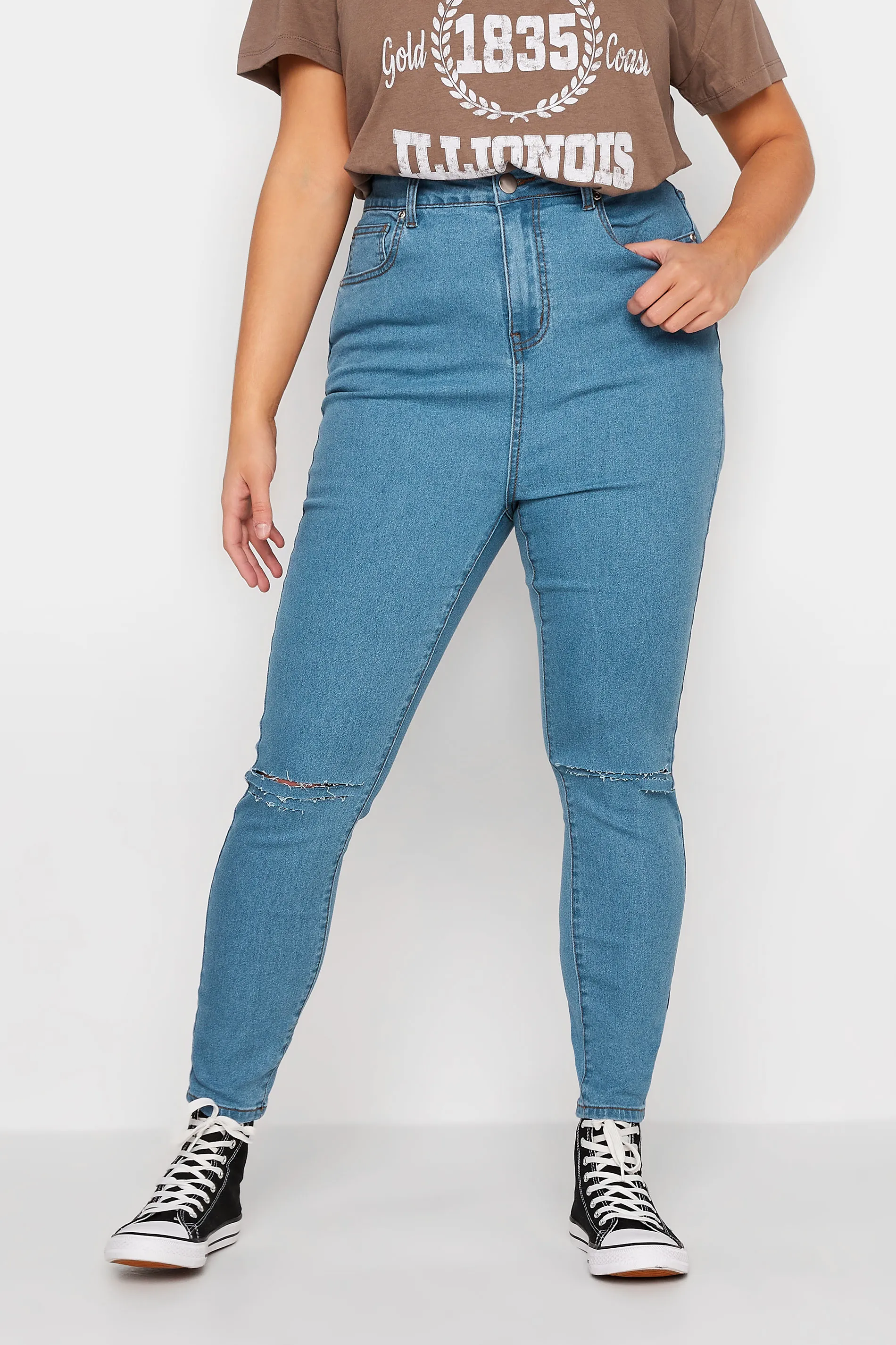 YOURS Curve Bleach Blue Ripped Skinny Stretch AVA Jeans