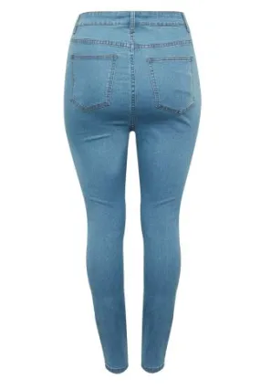 YOURS Curve Bleach Blue Ripped Skinny Stretch AVA Jeans