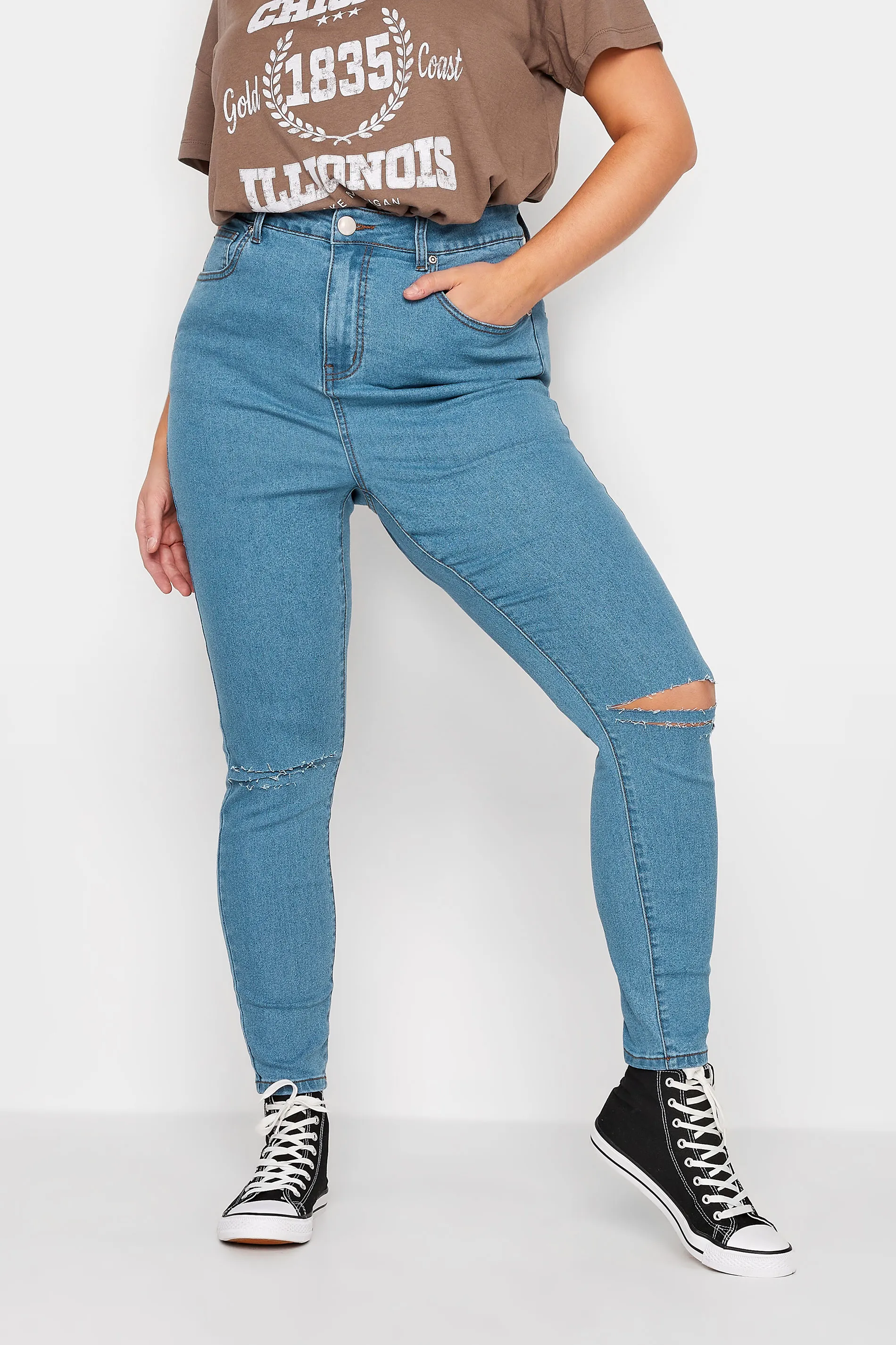 YOURS Curve Bleach Blue Ripped Skinny Stretch AVA Jeans