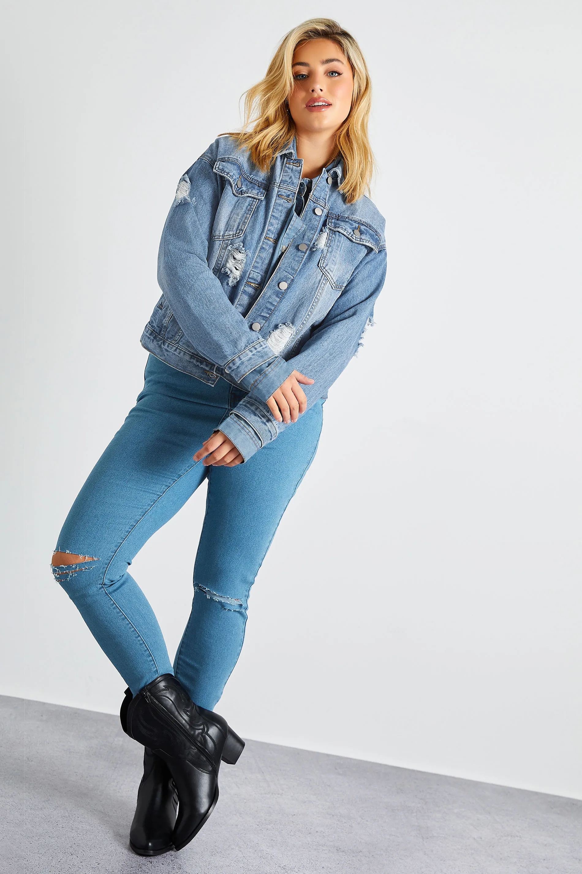 YOURS Curve Bleach Blue Ripped Skinny Stretch AVA Jeans